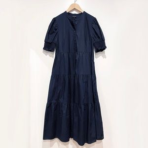 Who What Wear Cotton Poplin Tiered Dress with Puff Sleeves in Black